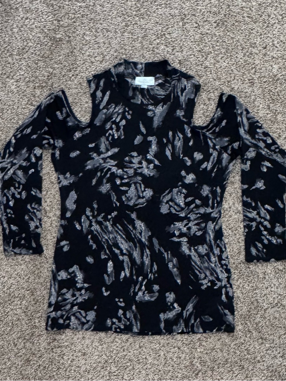 Veronica M Black Top with Silver Floral Burnout